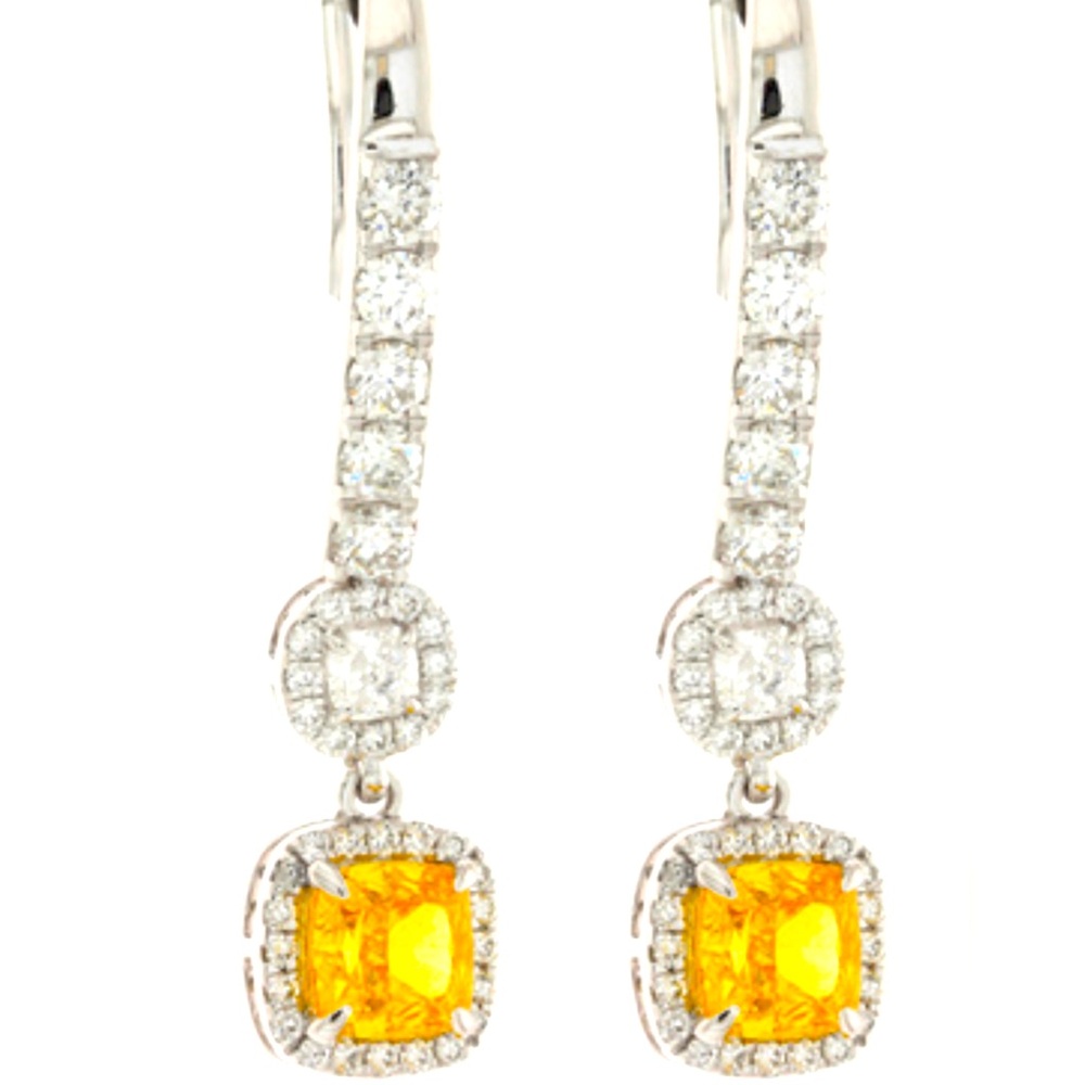 A pair of yellow Canary Diamond earrings in white 14 karat gold